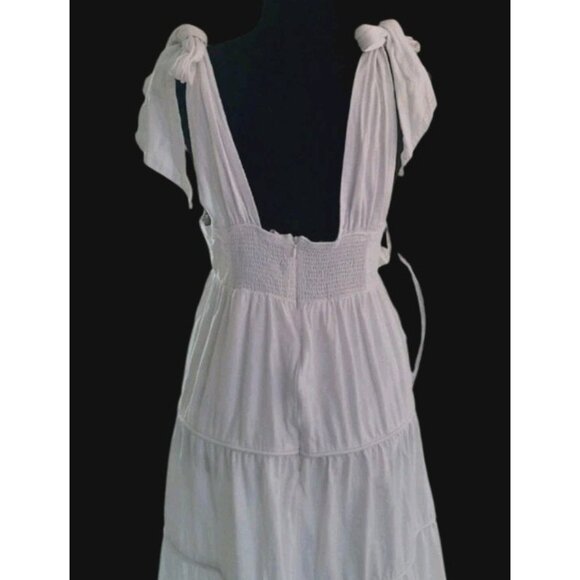 Womens Romantic Cotton Linen Tiered Cottagecore Maxi Dress Wedding Large White - Picture 5 of 9